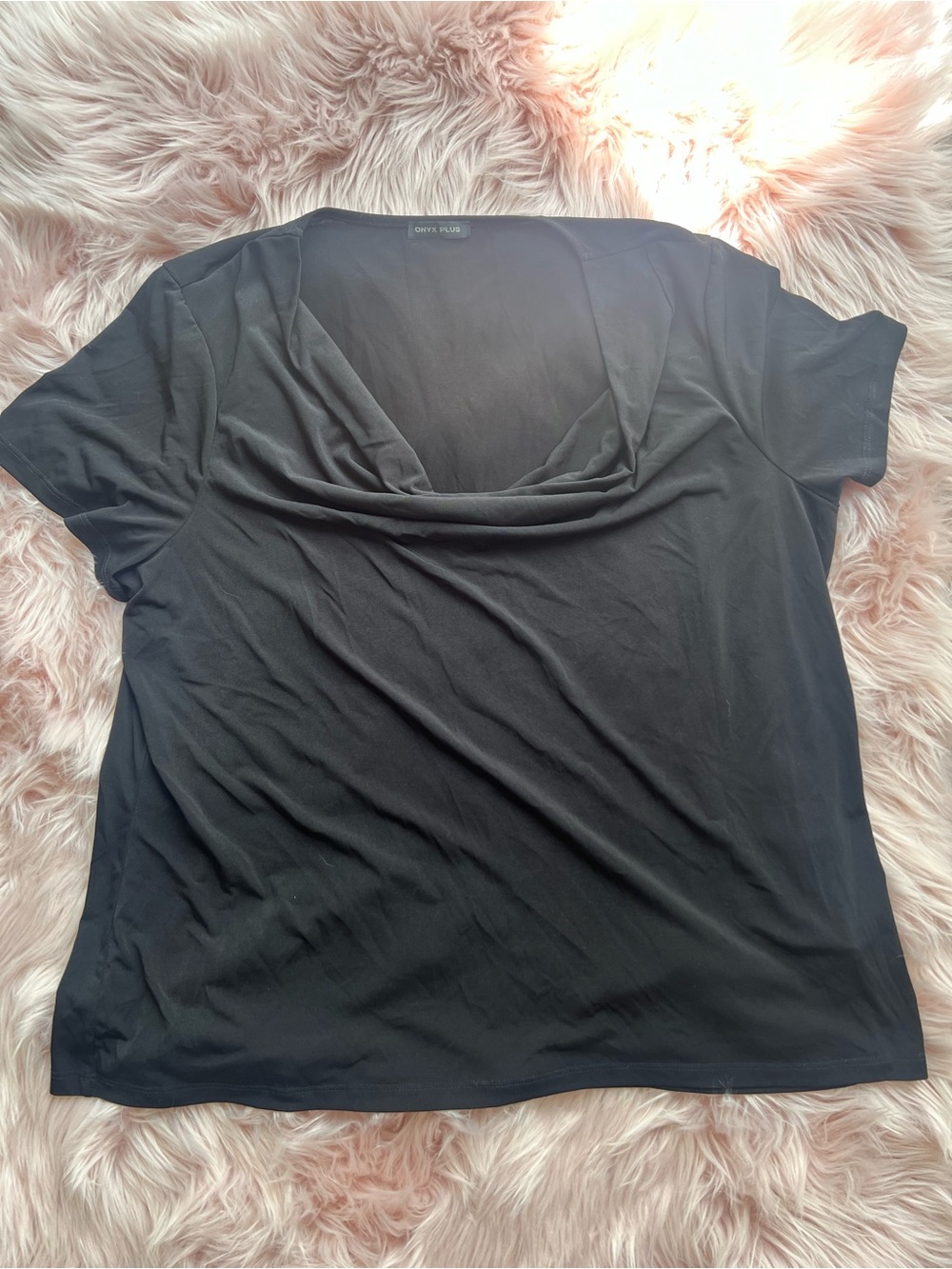 Onyx Black Draped Cowl Neck Short Sleeve Top Plus Size 2X